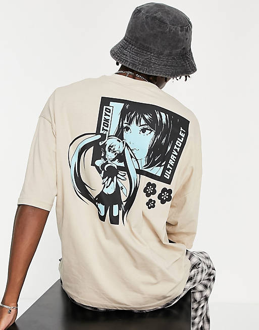 ASOS DESIGN oversized T-shirt in beige with anime back print | ASOS