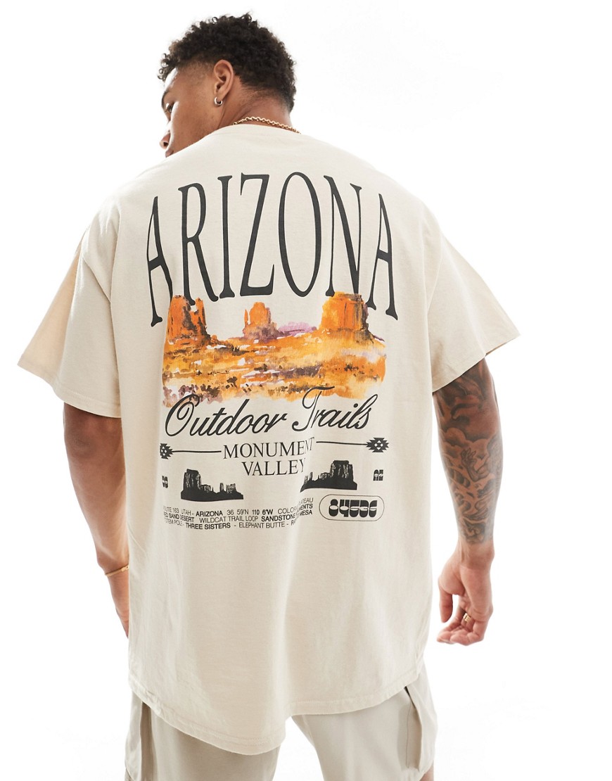ASOS DESIGN oversized t-shirt in beige with Arizona scenic back print-Neutral