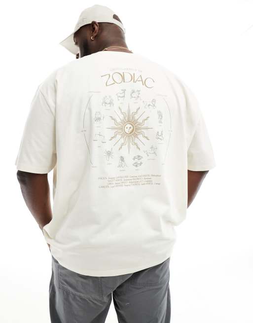 ASOS DESIGN oversized t-shirt in beige with celestial zodiac back print