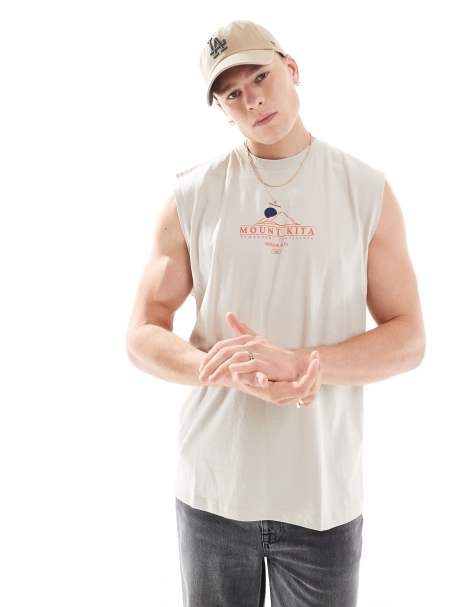 ASOS DESIGN oversized t-shirt in beige with front print - view 1