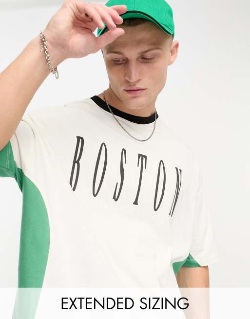 Asos Design Oversized T Shirt In Beige With Green Colour Block Panels