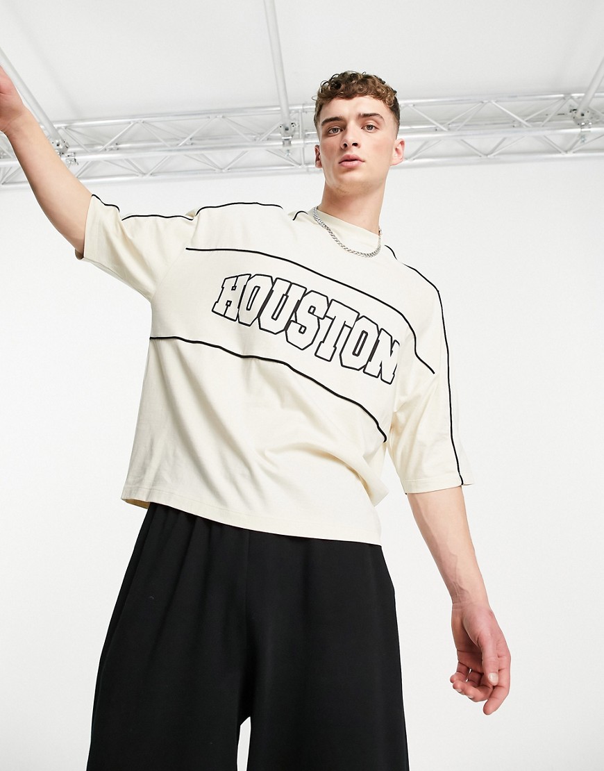 ASOS DESIGN oversized t-shirt in beige with Houston city print-Neutral