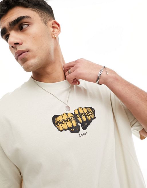FhyzicsShops DESIGN oversized t-shirt in beige with knuckle chest print