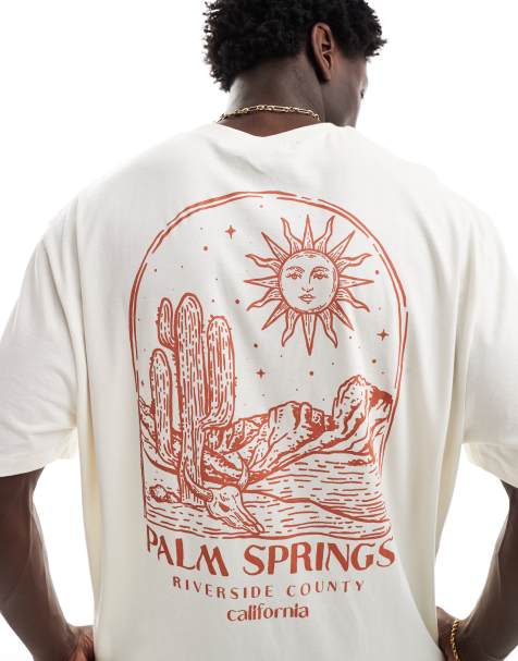 ASOS DESIGN oversized t-shirt in beige with Palm Springs back print - view 1