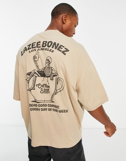 ASOS DESIGN oversized t-shirt in beige with skeleton back print | ASOS