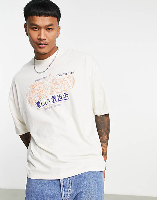 ASOS DESIGN oversized t-shirt in beige with souvenir front print | ASOS
