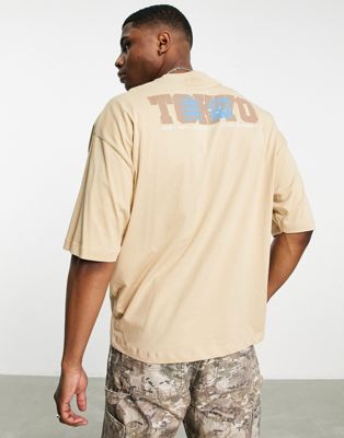 ASOS DESIGN oversized t-shirt in beige with Tokyo city back print | ASOS