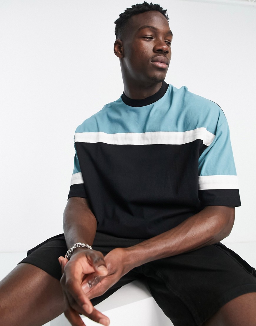 ASOS DESIGN oversized T-shirt in black and blue color block