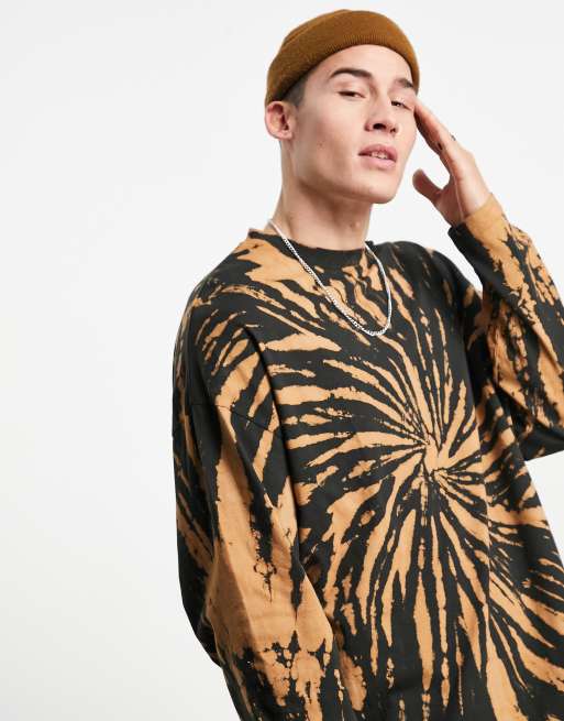 ASOS DESIGN oversized t shirt in black and brown tie dye