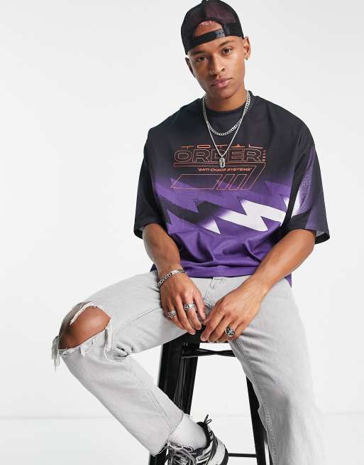 ASOS DESIGN oversized T-shirt in black and purple with front print