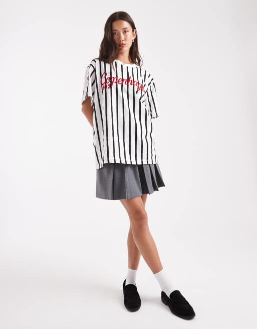 ASOS DESIGN Oversized t-shirt in black and white stripes with Copenhagen embroidery