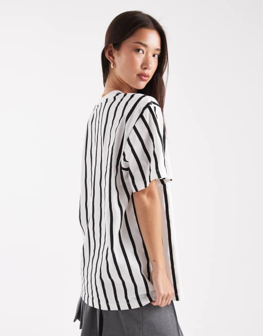 ASOS DESIGN Oversized t-shirt in black and white stripes with Copenhagen embroidery