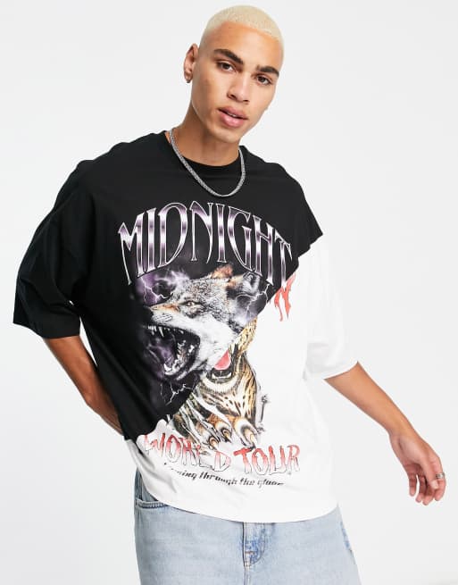 ASOS DESIGN oversized tshirt in black and white with spliced grunge