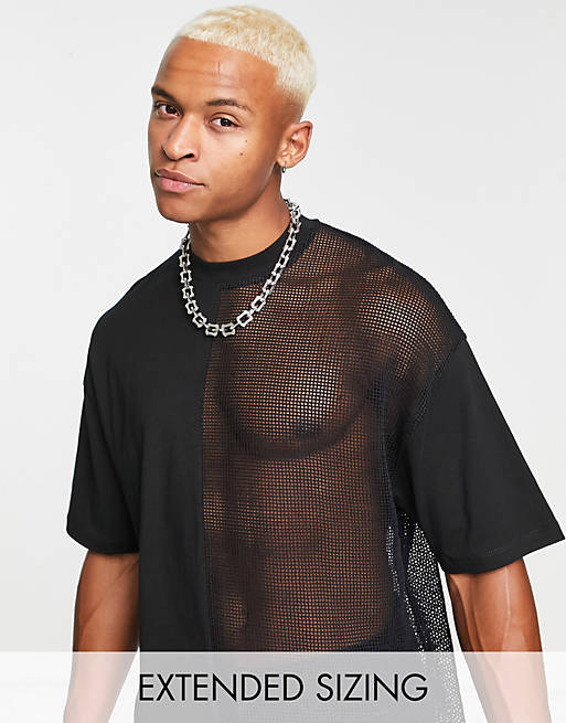ASOS DESIGN oversized T-shirt in black color block with mesh panel | ASOS