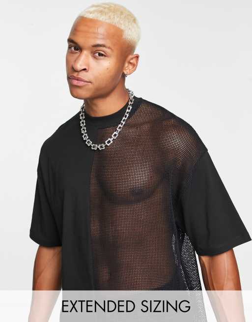 ASOS DESIGN oversized t-shirt in black colour block with mesh panel | ASOS