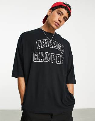 ASOS Design Oversized T-Shirt in Black with Chicago Front Print