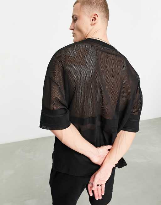 ASOS DESIGN oversized t-shirt in black mesh color block | ASOS