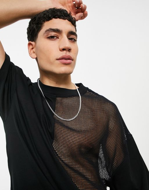ASOS DESIGN oversized mesh shirt in black - BLACK