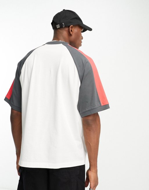 ASOS DESIGN oversized t-shirt in black raglan colour block with city print , 3 of 4