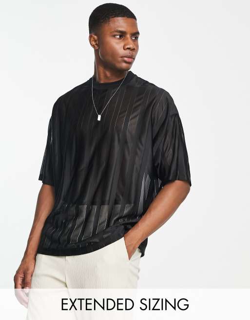 ASOS DESIGN oversized T-shirt in black sheer rib