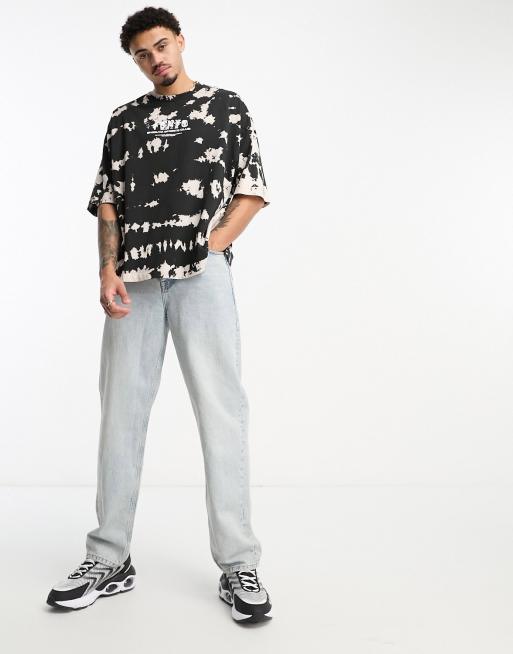 ASOS DESIGN oversized t-shirt in black tie dye with front city