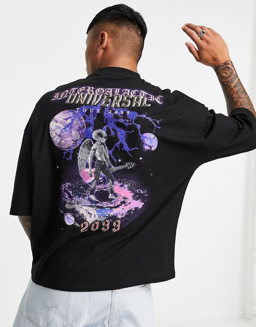 ASOS DESIGN oversized T-shirt in black with alien back print
