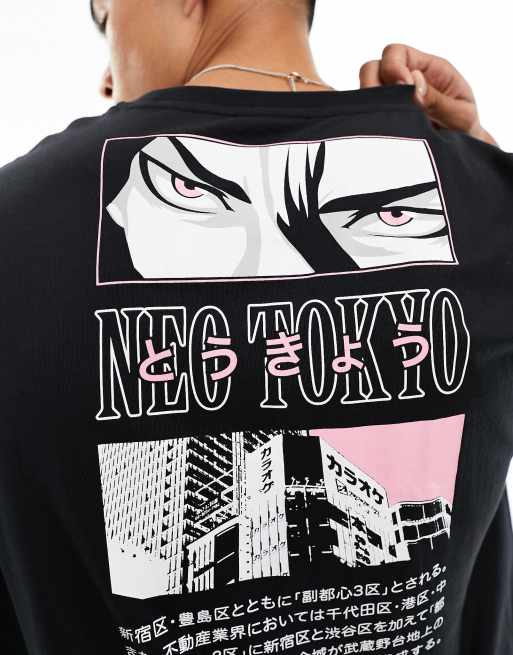 ASOS DESIGN oversized t-shirt in black with back anime spine print