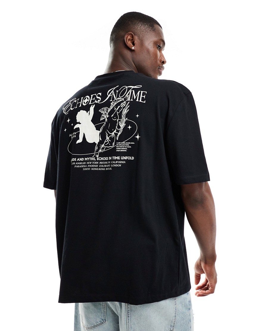 ASOS DESIGN oversized t-shirt in black with back cherubs print