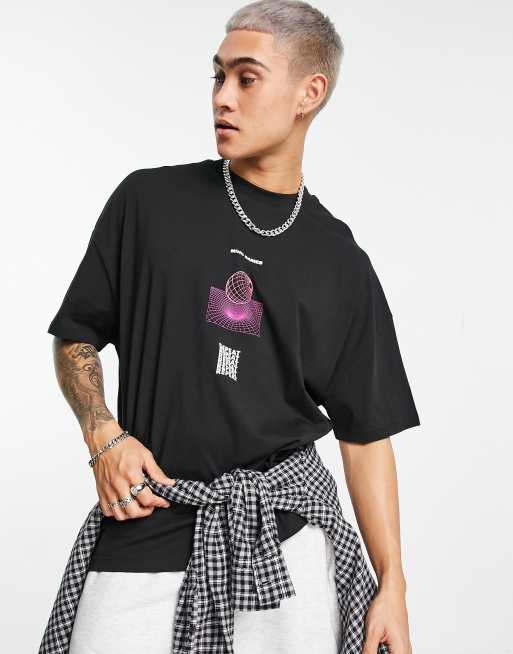 ASOS DESIGN oversized t-shirt in black with front and back text print