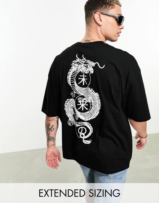 ASOS DESIGN oversized t shirt in black with back souvenir dragon print