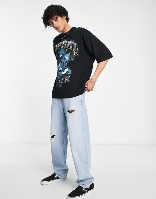 ASOS DESIGN oversized T-shirt in black with front & back band print