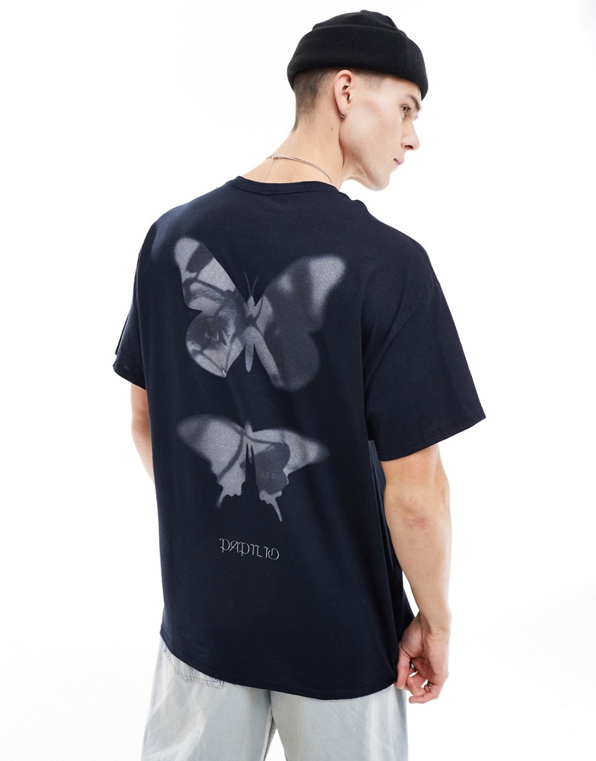 ASOS DESIGN oversized t-shirt in black with butterfly back print