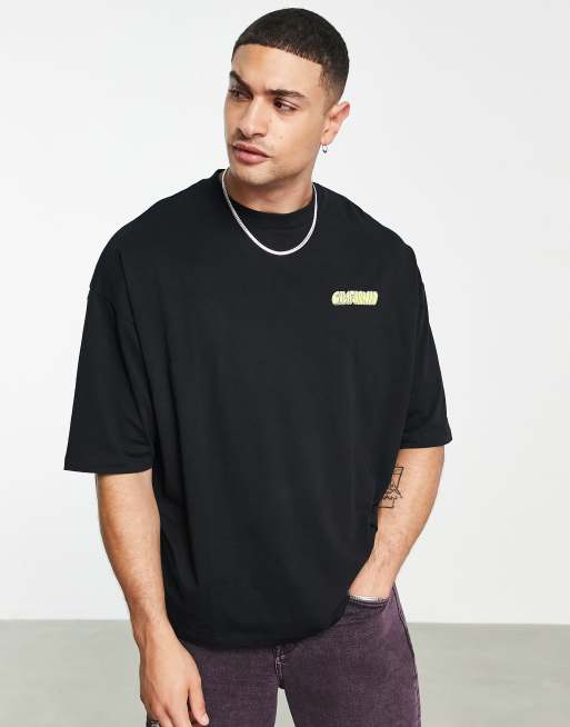 ASOS DESIGN oversized t-shirt in black with California skate back & chest  print