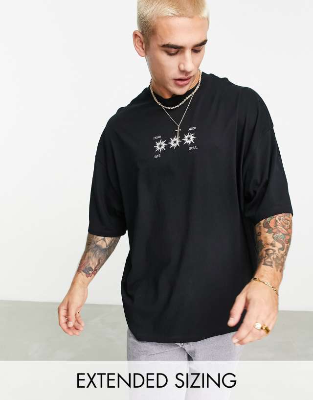 ASOS DESIGN oversized t-shirt in black with celestial chest print