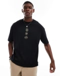 [ASOS DESIGN] ASOS DESIGN oversized t-shirt in black with celestial chest print XS BLACK