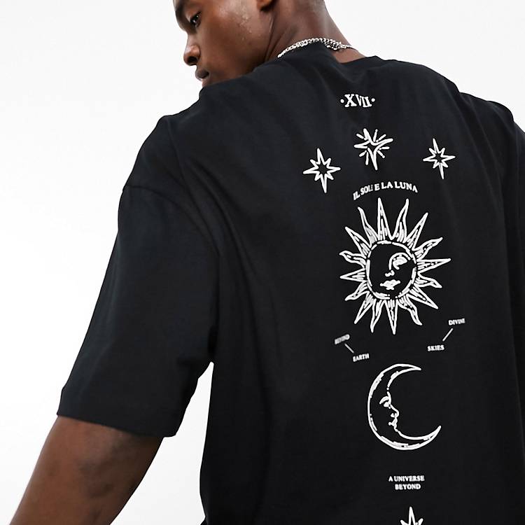 ASOS DESIGN oversized T-shirt in black with celestial spine print | ASOS