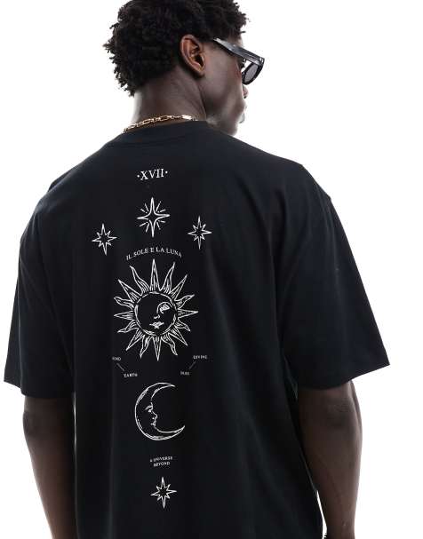 ASOS DESIGN oversized t-shirt in black with celestial spine print - view 1
