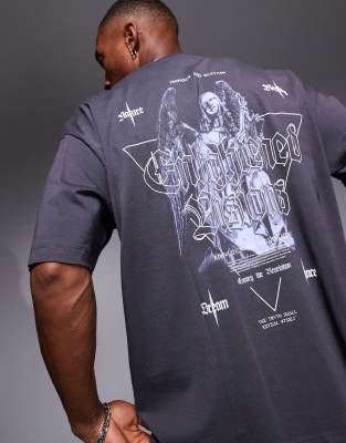 ASOS DESIGN ASOS DESIGN oversized t-shirt in black with cherub back print-Grey