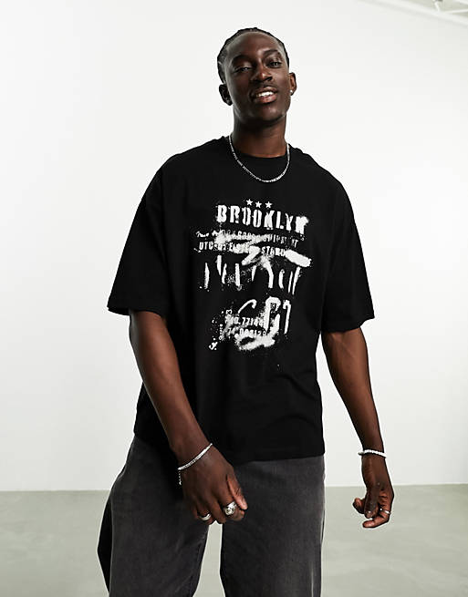 ASOS DESIGN oversized t-shirt in black with chest Brooklyn print | ASOS