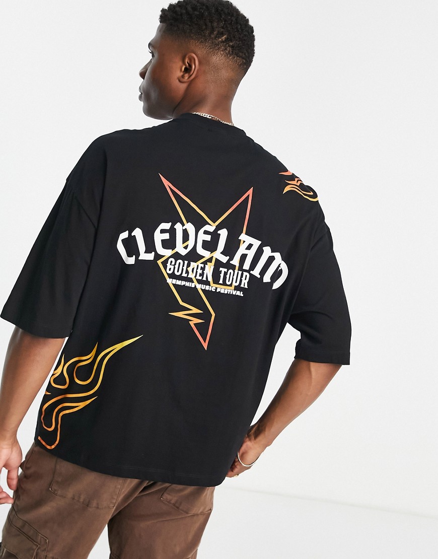 ASOS DESIGN oversized t-shirt in black with Cleveland back & chest print
