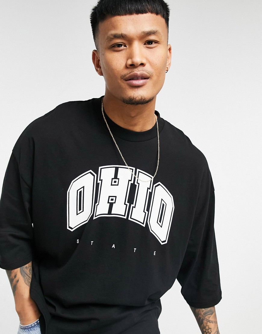 ASOS DESIGN oversized t-shirt in black with collegiate Ohio print