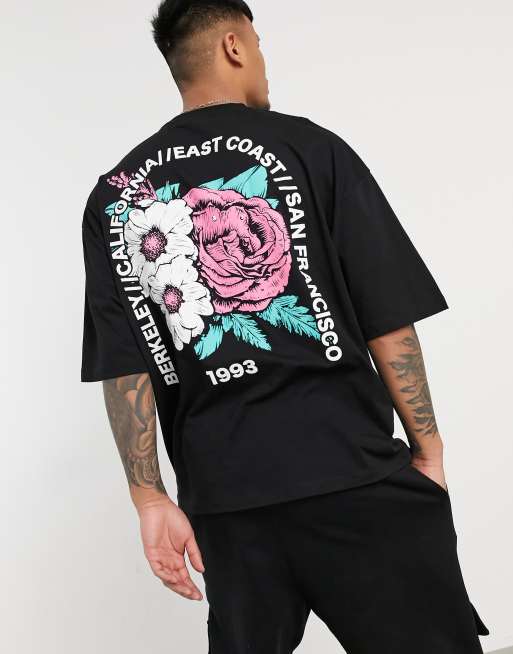 ASOS DESIGN oversized t shirt in black with floral back print