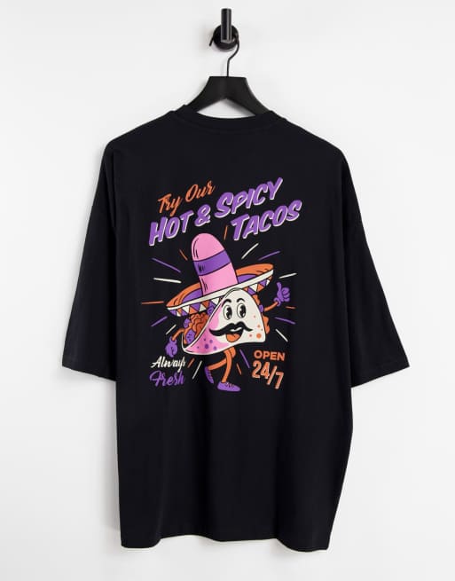 ASOS DESIGN oversized t-shirt in black with front and back taco print - BLACK
