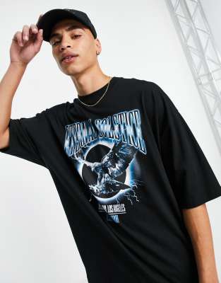 ASOS Design Graphic Oversized Rock T-Shirt with Legendary Print in Black