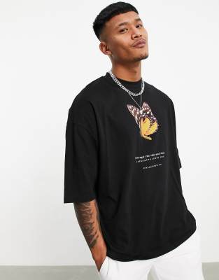 ASOS DESIGN oversized t-shirt in black with front and back text print