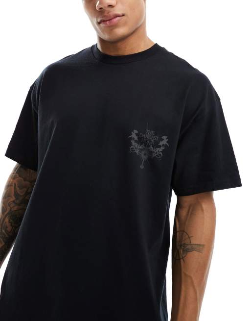 ASOS DESIGN oversized T-shirt in black with grunge chest and back print