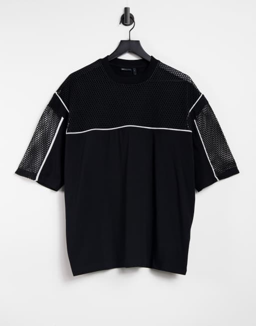 ASOS DESIGN oversized mesh shirt in black - BLACK