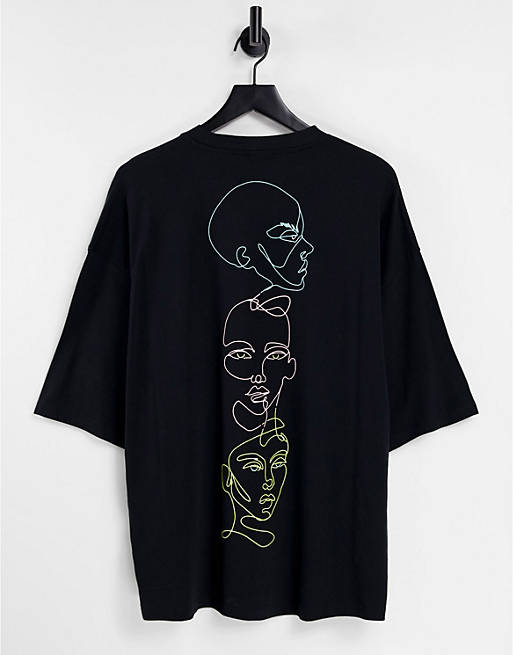 asos.com | ASOS DESIGN oversized t-shirt in black with line drawing back print