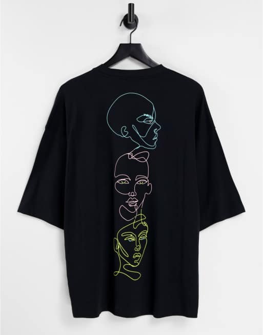 ASOS DESIGN oversized t-shirt in black with line drawing back print