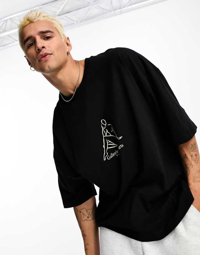 ASOS Design oversized t-shirt in black with line drawing print